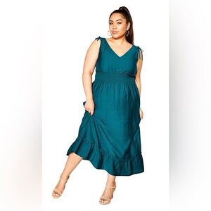 City Chic Blue Sleeveless V-Neck Sundress